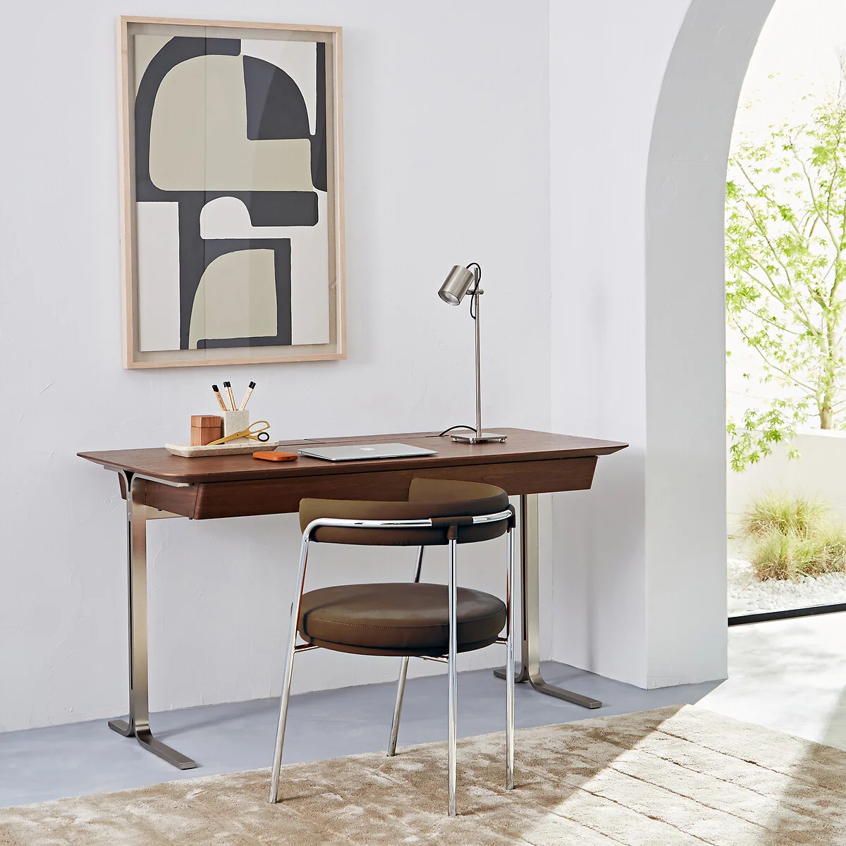 Jackson Desk in Walnut Veneer with Satin Nickel Legs – image 2
