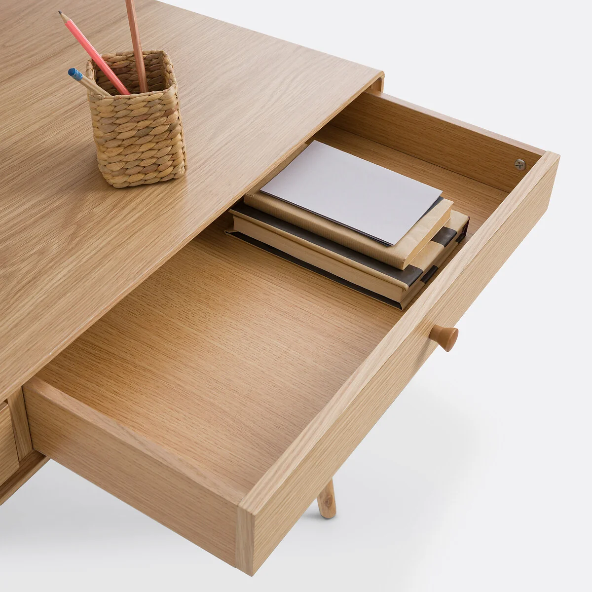 Miji Oak Veneer 2-Drawer Desk – image 4