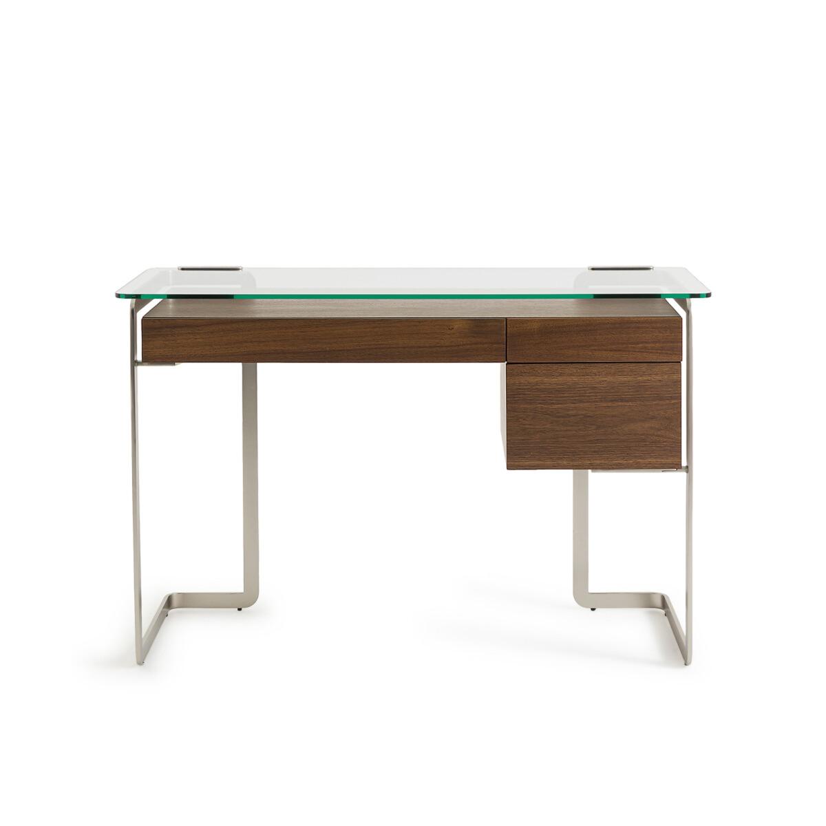 James Walnut Metal and Tempered Glass Desk – image 2