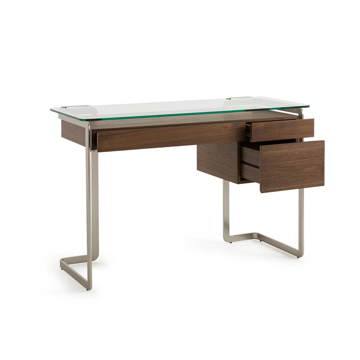 James Walnut Metal and Tempered Glass Desk – image 3