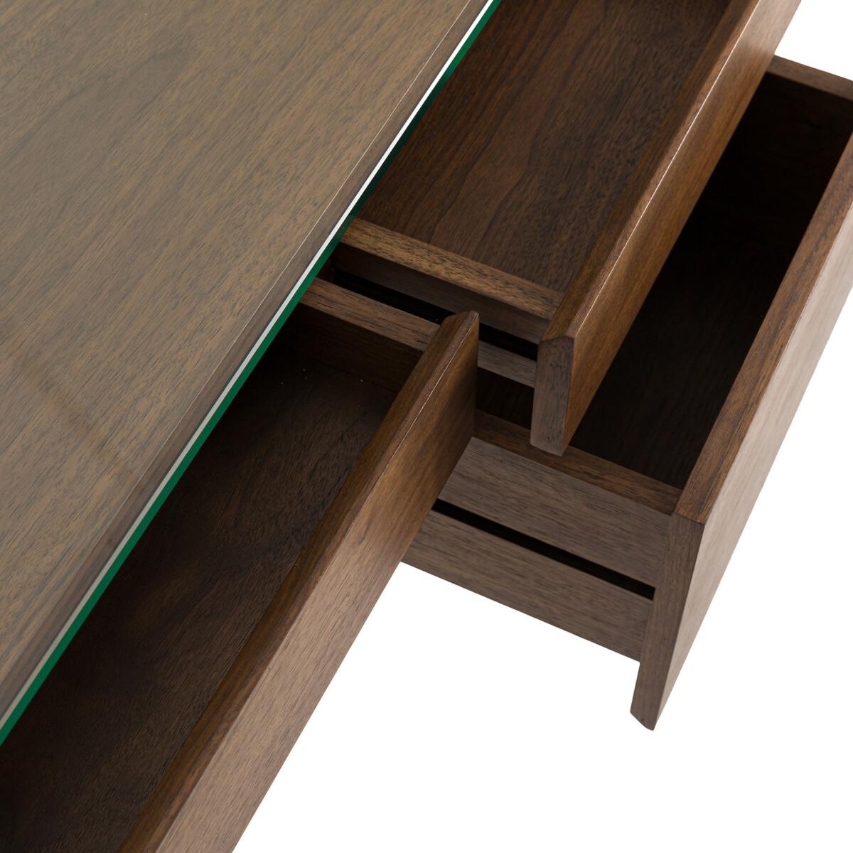 James Walnut Metal and Tempered Glass Desk – image 4