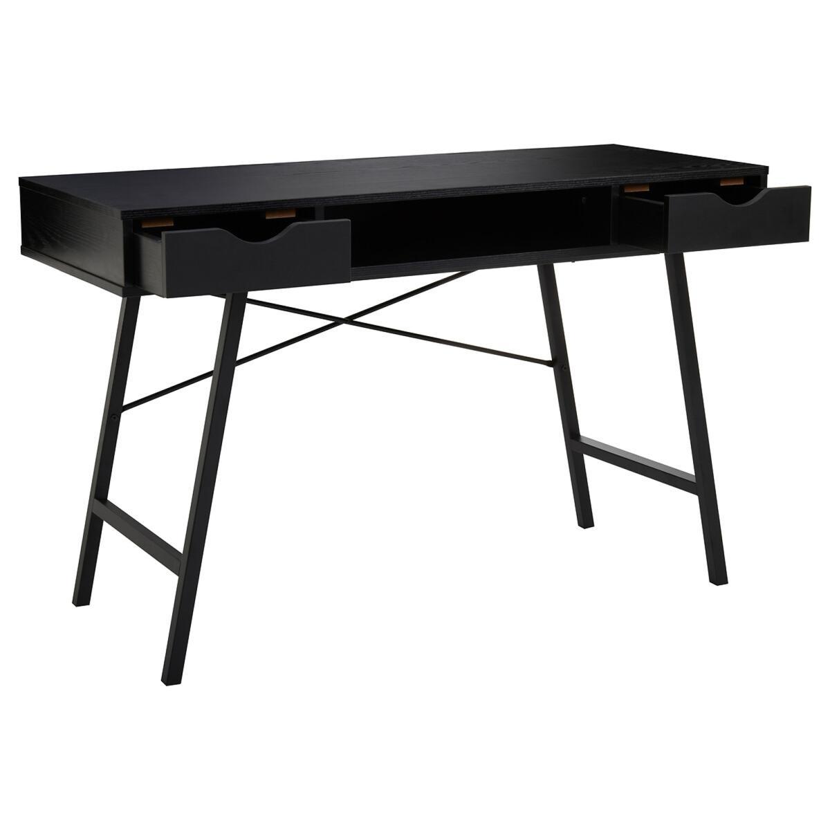 Black Oak Effect 2 Drawer Desk with Black Frame – image 2