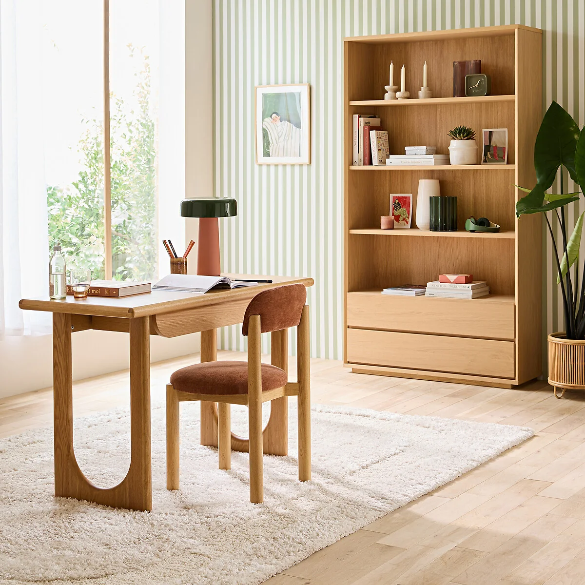 Douve Oak Desk in Oak Veneer with 1 Drawer – image 2