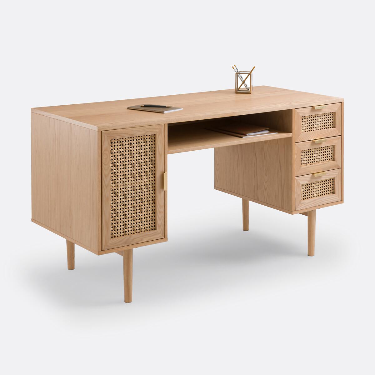 Loris Oak Veneer and Rattan Double Unit Desk – image 2