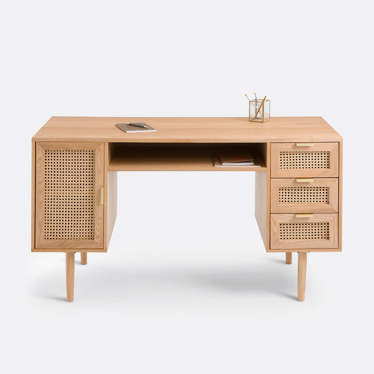 Loris Oak Veneer and Rattan Double Unit Desk – image 3
