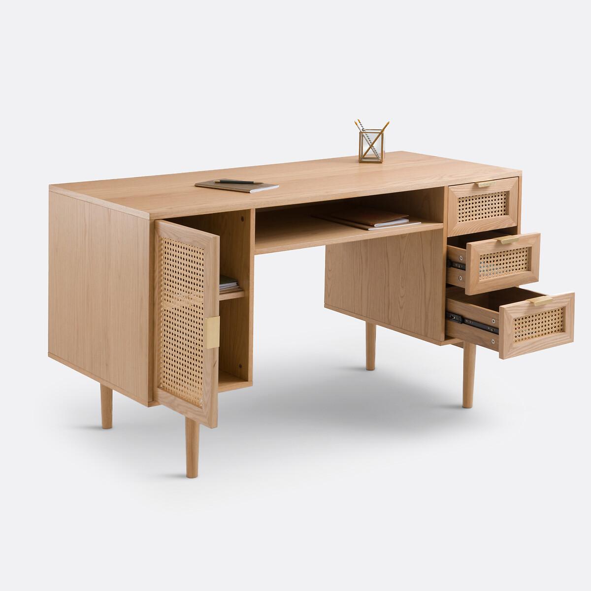 Loris Oak Veneer and Rattan Double Unit Desk – image 4