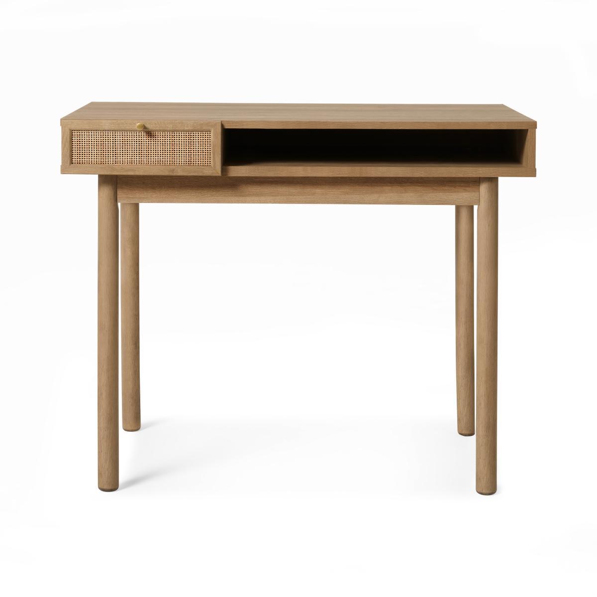 Pavia Compact Desk, Natural Rattan & Oak Effect – image 2