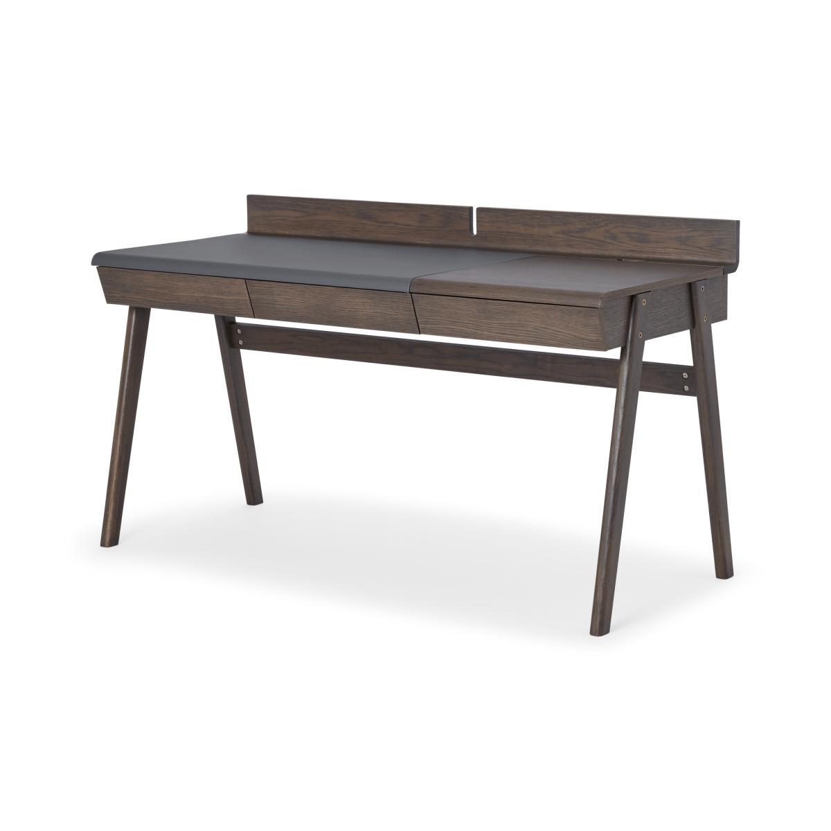 Calama Wide Desk, Dark Stain Oak & Grey Faux Leather – image 3