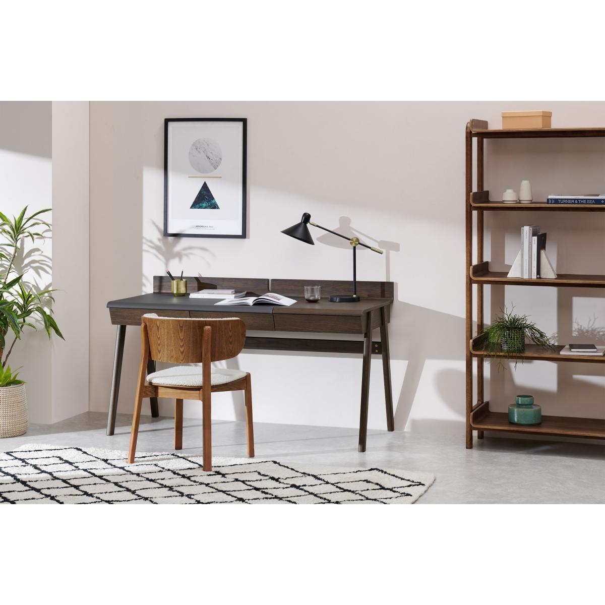 Calama Wide Desk, Dark Stain Oak & Grey Faux Leather – image 4
