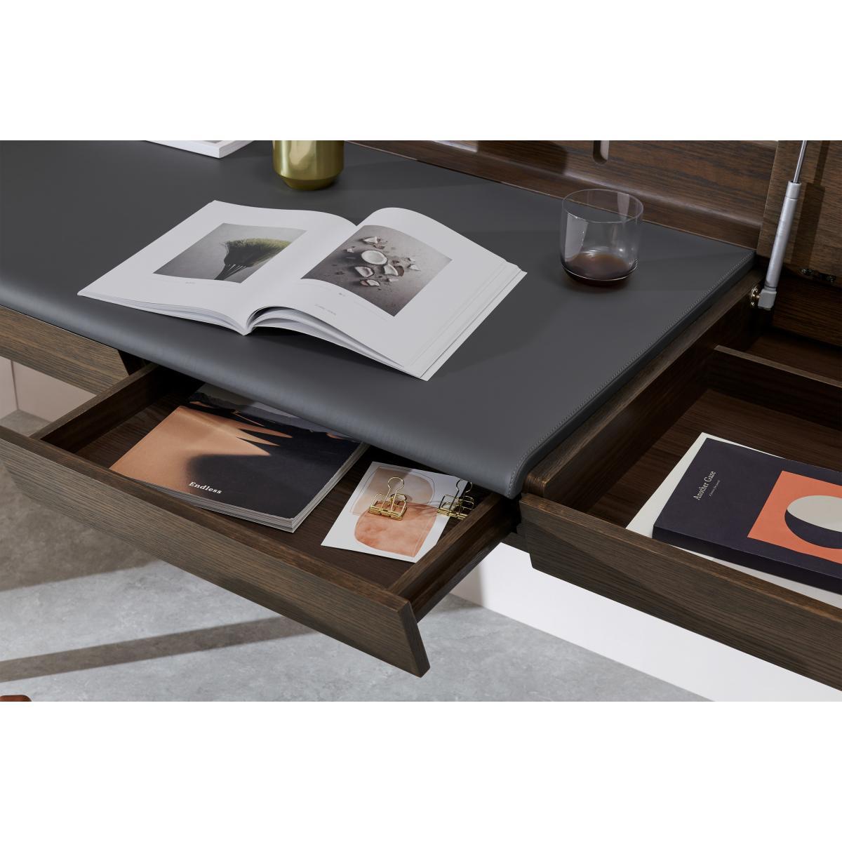 Calama Wide Desk, Dark Stain Oak & Grey Faux Leather – image 5