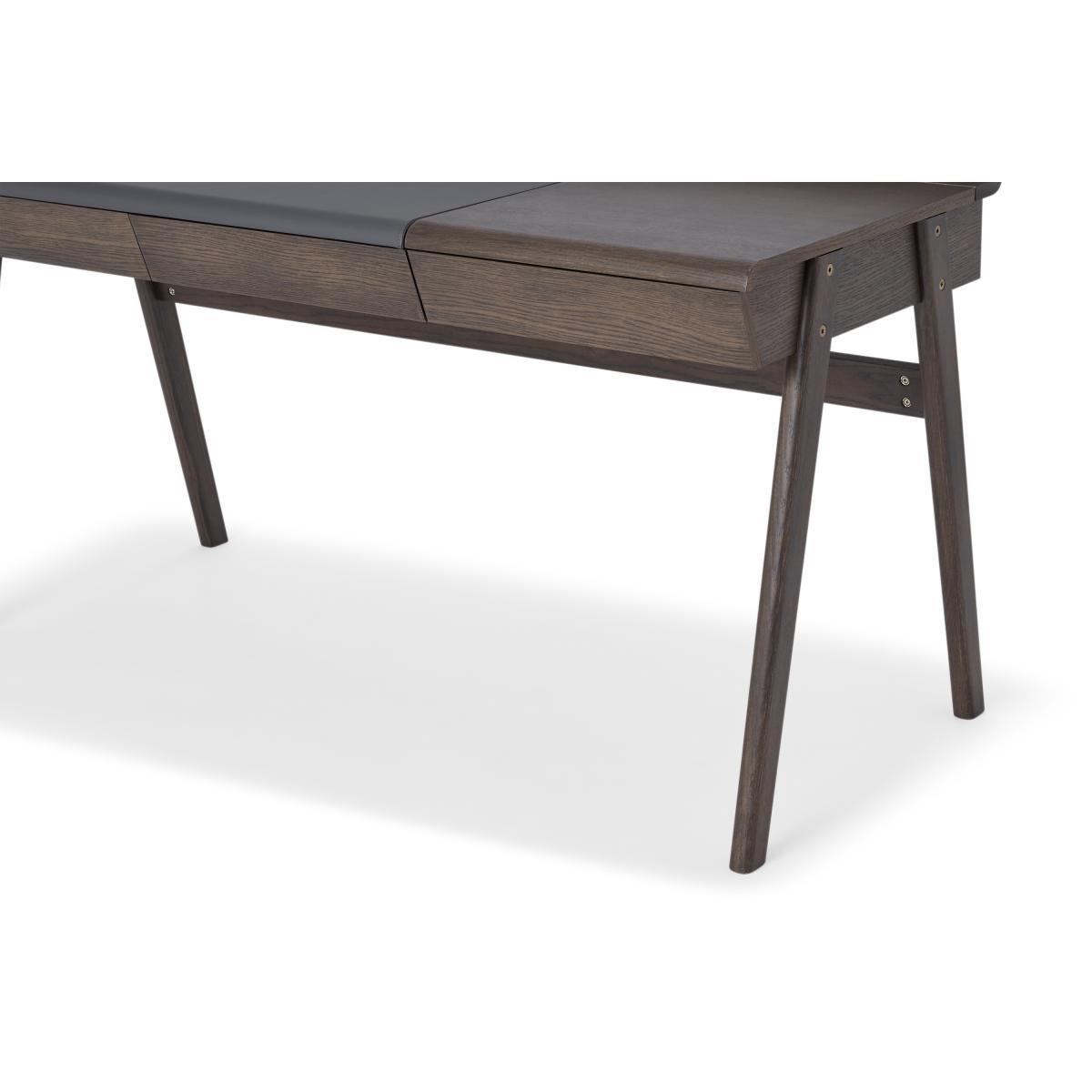 Calama Wide Desk, Dark Stain Oak & Grey Faux Leather – image 6