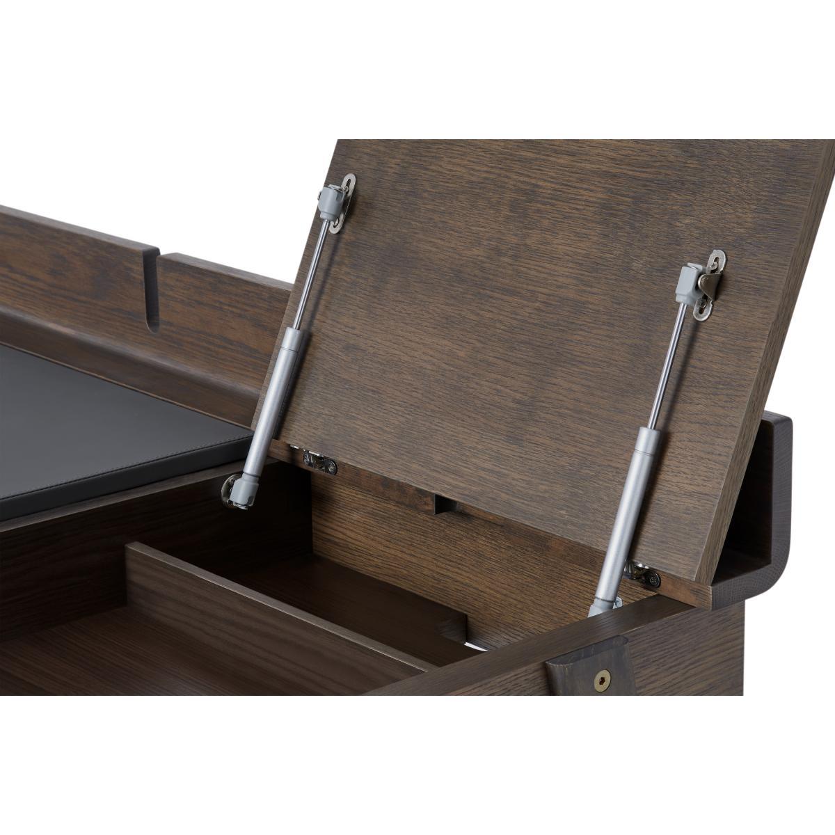 Calama Wide Desk, Dark Stain Oak & Grey Faux Leather – image 7