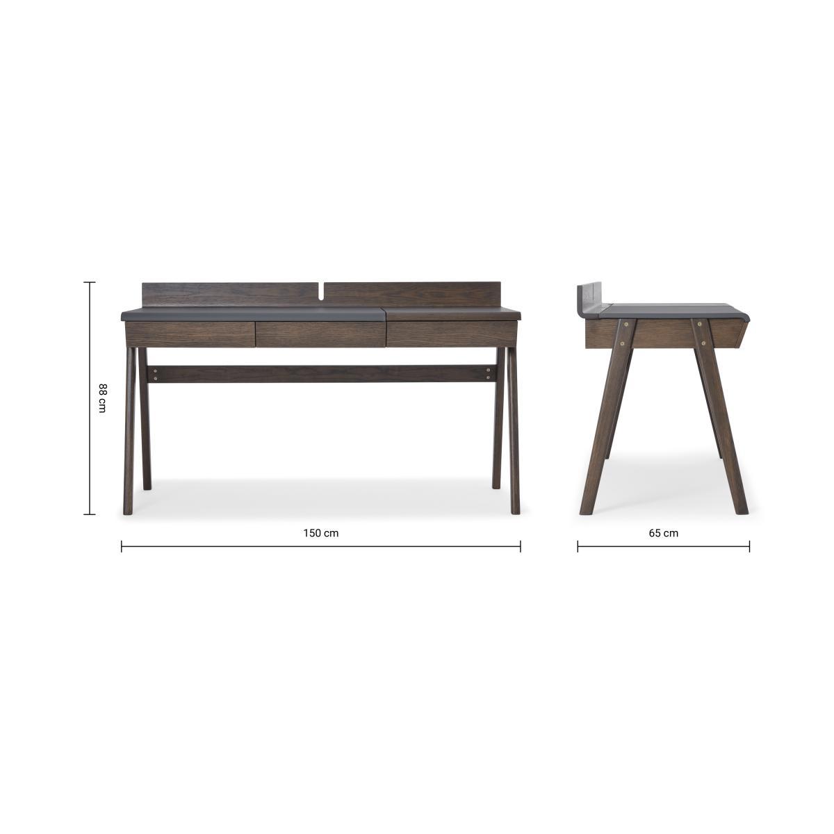 Calama Wide Desk, Dark Stain Oak & Grey Faux Leather – image 8
