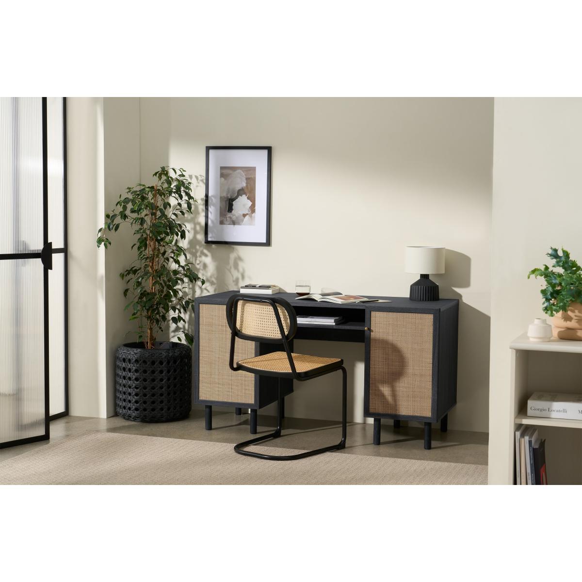 Pavia Wide Desk, Natural Rattan & Black Wood Effect – image 4