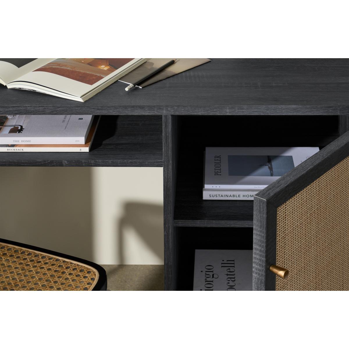 Pavia Wide Desk, Natural Rattan & Black Wood Effect – image 5