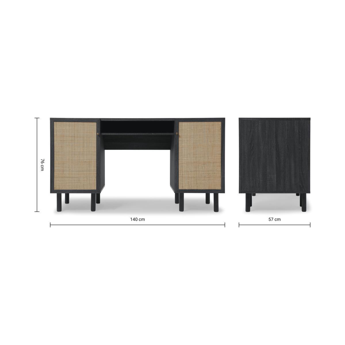 Pavia Wide Desk, Natural Rattan & Black Wood Effect – image 8