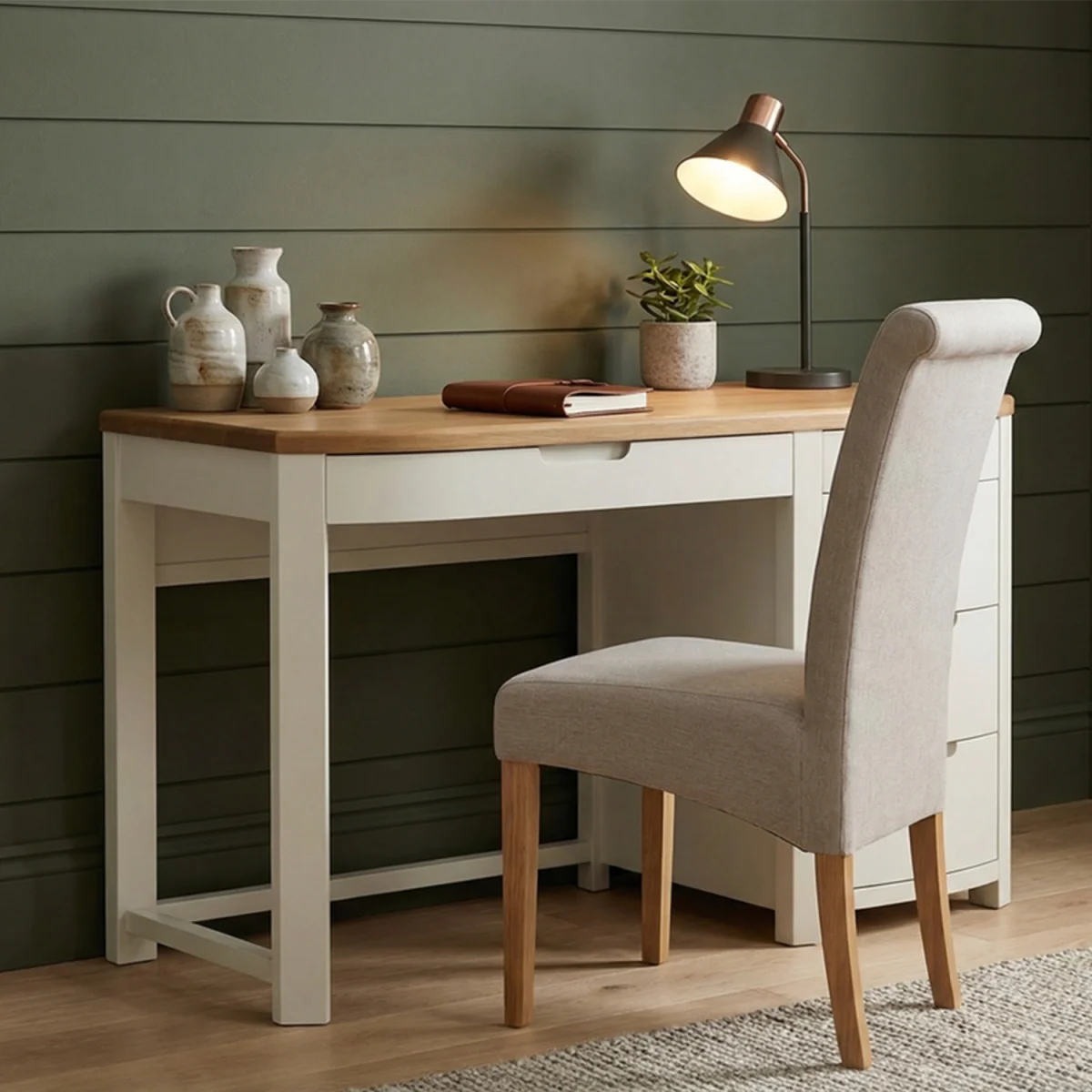Bradwell Oak and Signal White Painted Computer Desk – image 2