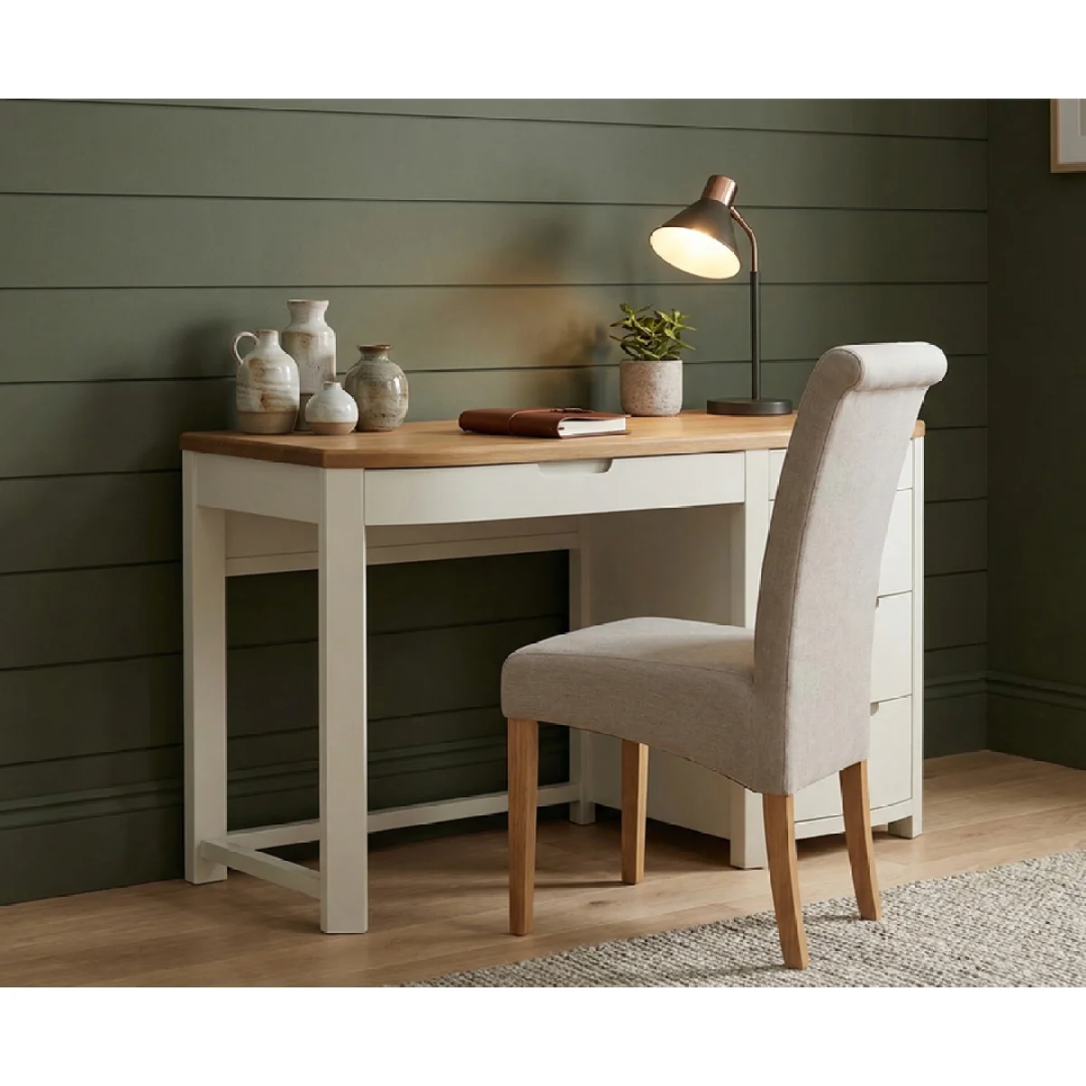 Bradwell Oak and Signal White Painted Computer Desk – image 3