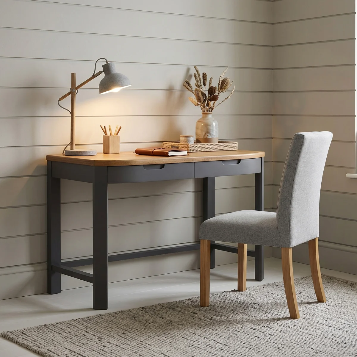 Bradwell Oak and Charcoal Painted Compact Desk – image 2