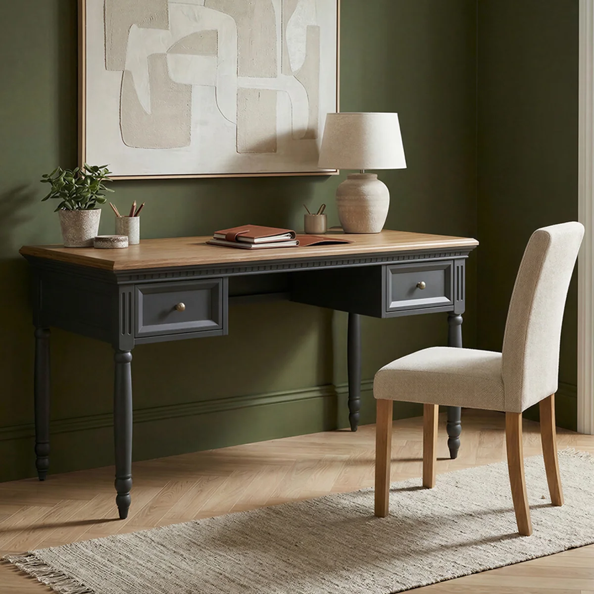 Francis Oak and Charcoal Grey Painted Computer Desk – image 2