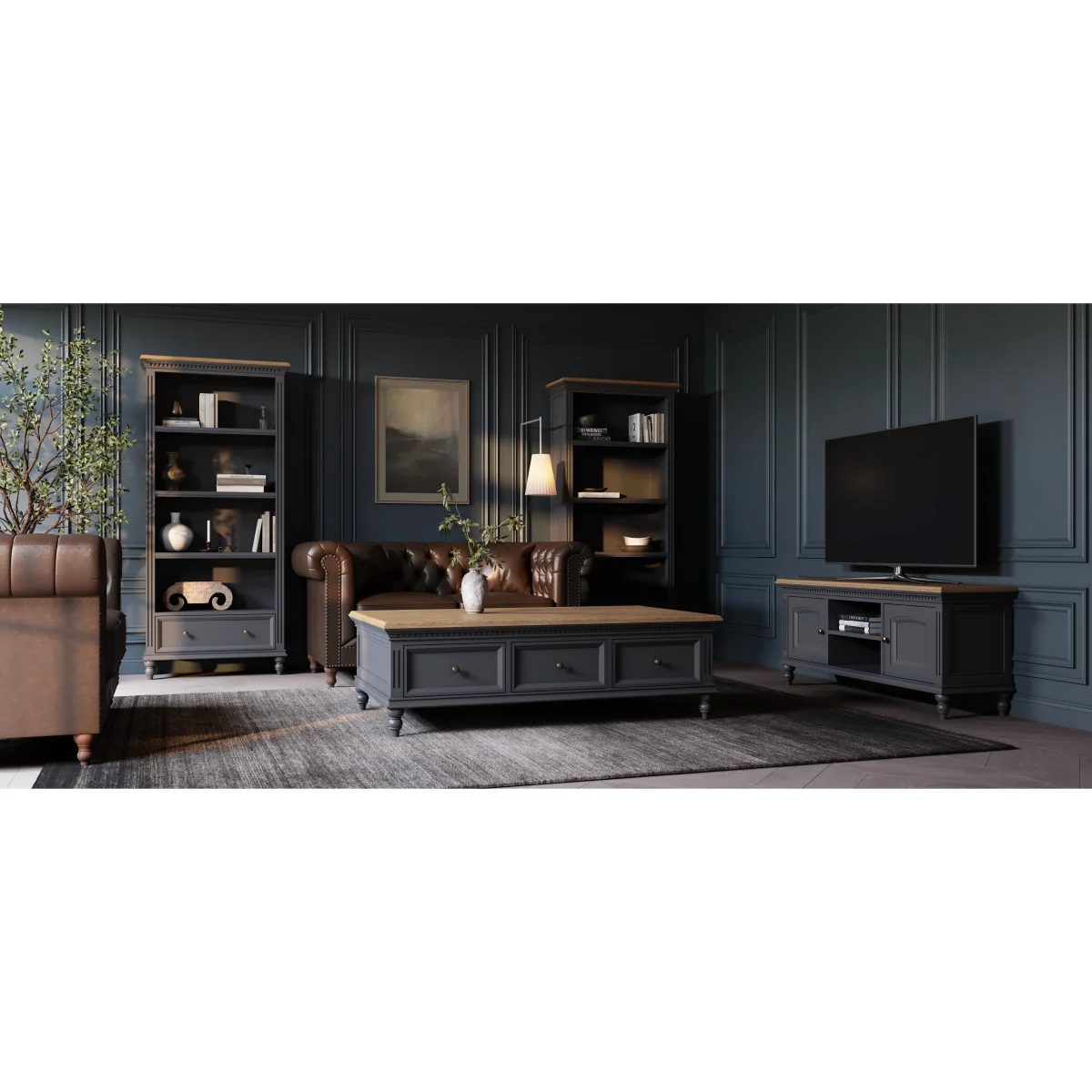 Francis Oak and Charcoal Grey Painted Computer Desk – image 12