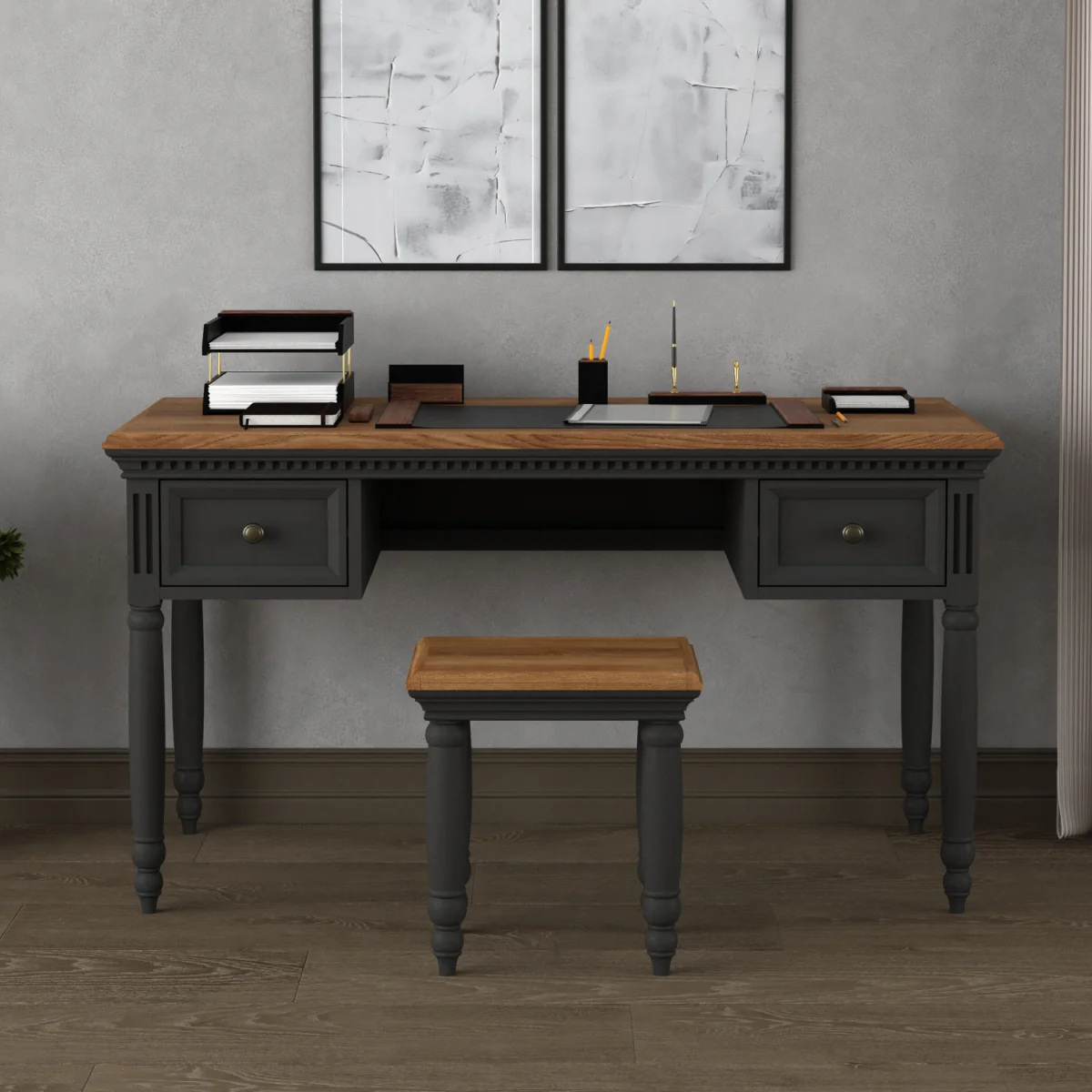 Francis Oak and Charcoal Grey Painted Computer Desk – image 4