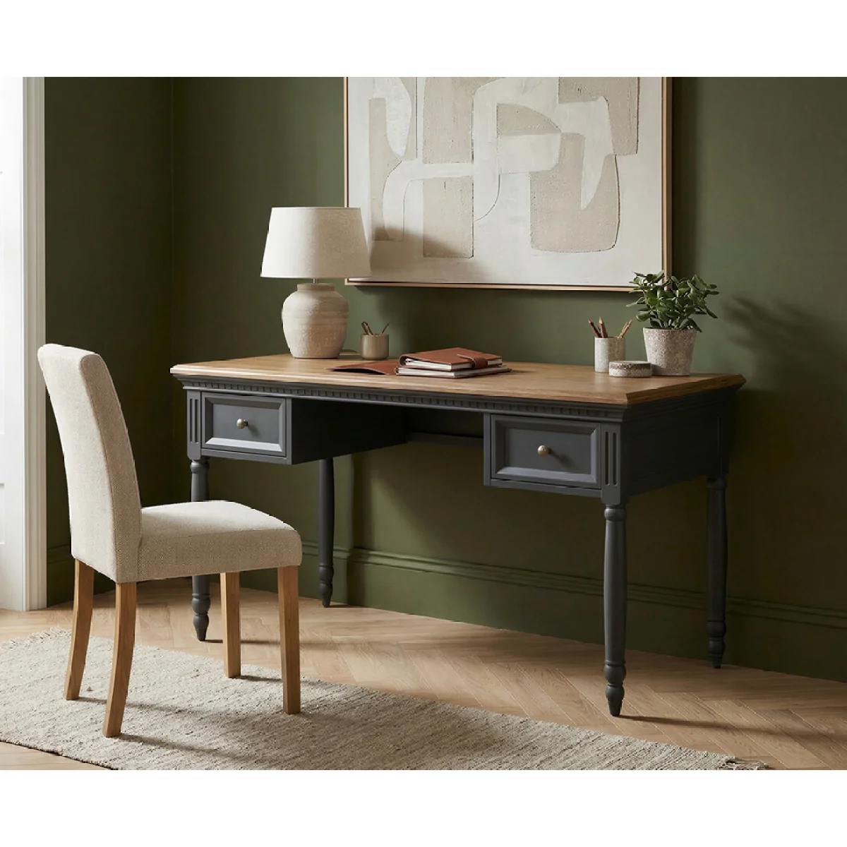 Francis Oak and Charcoal Grey Painted Computer Desk – image 5