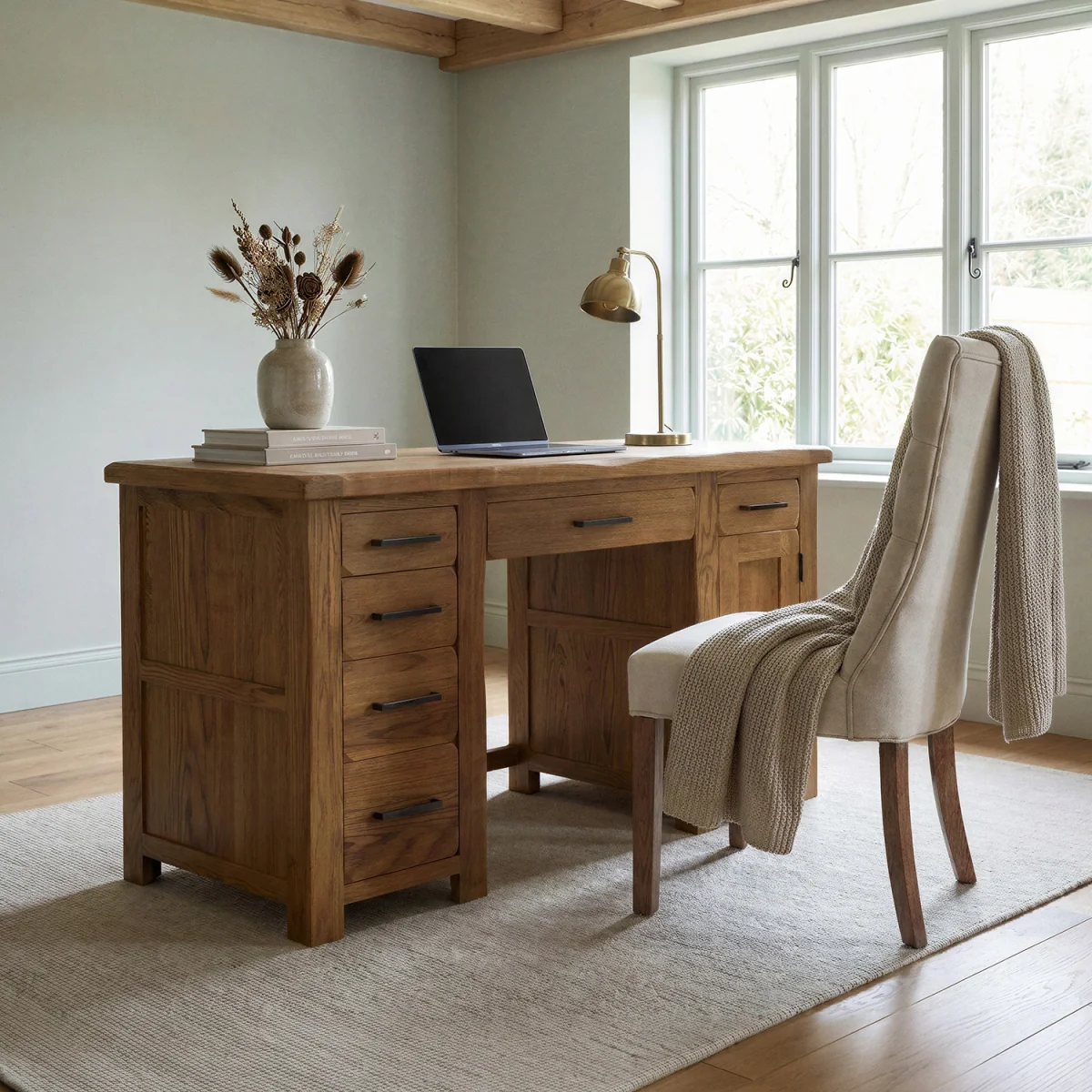 Harrogate Rustic Solid Oak Computer Desk – image 2