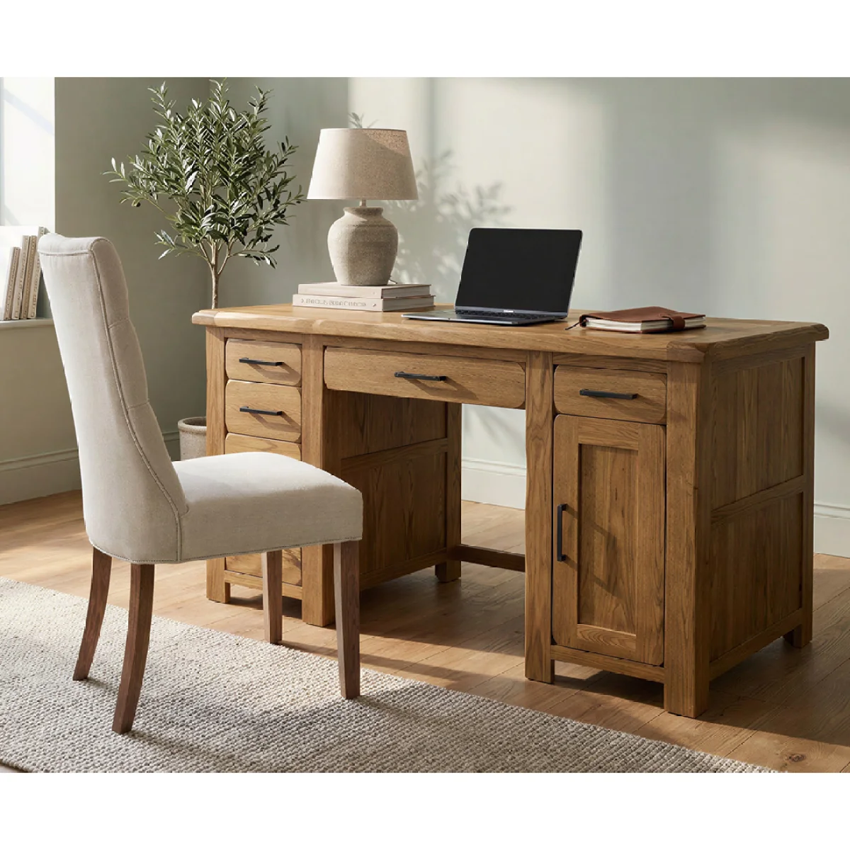 Harrogate Rustic Solid Oak Computer Desk – image 3
