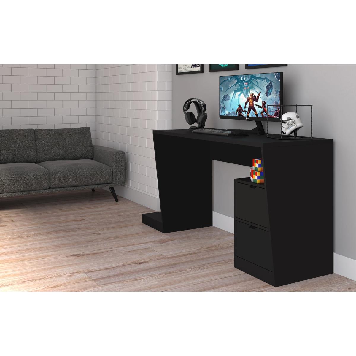 Black Gamer Desk with Storage Cabinet – 173cm – image 2