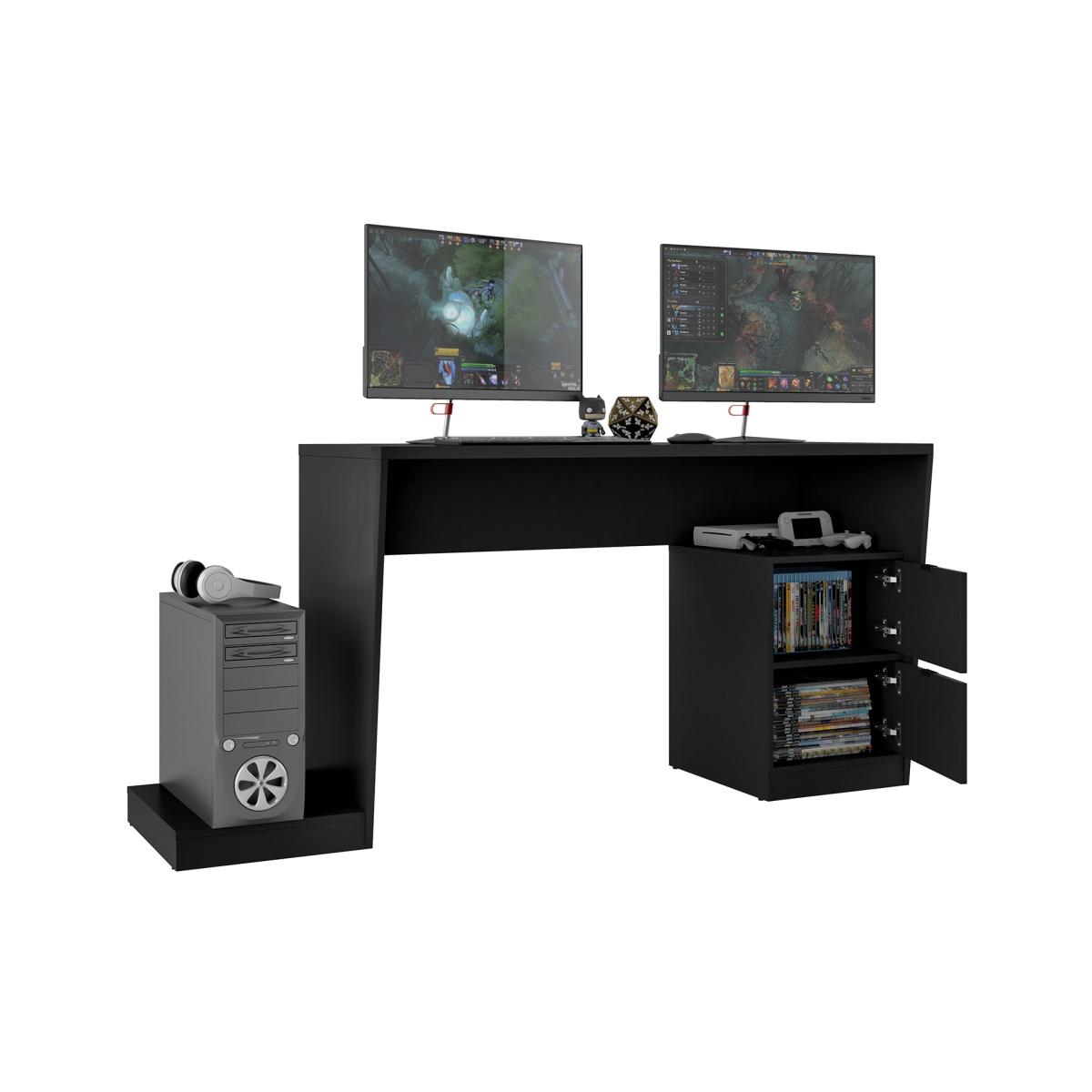 Black Gamer Desk with Storage Cabinet – 173cm – image 3
