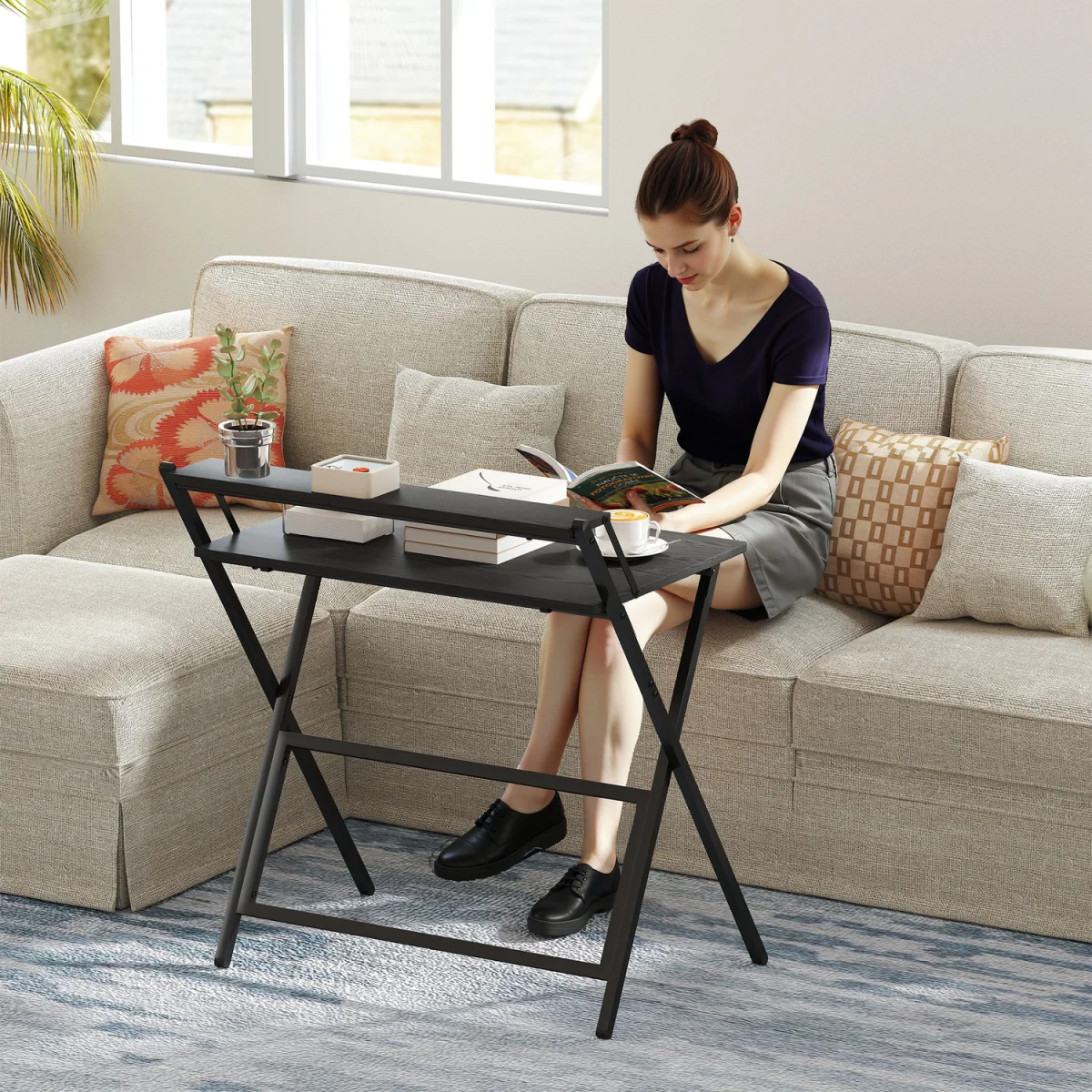 HOMCOM Folding Computer Table - Black / 81.5cm – image 2