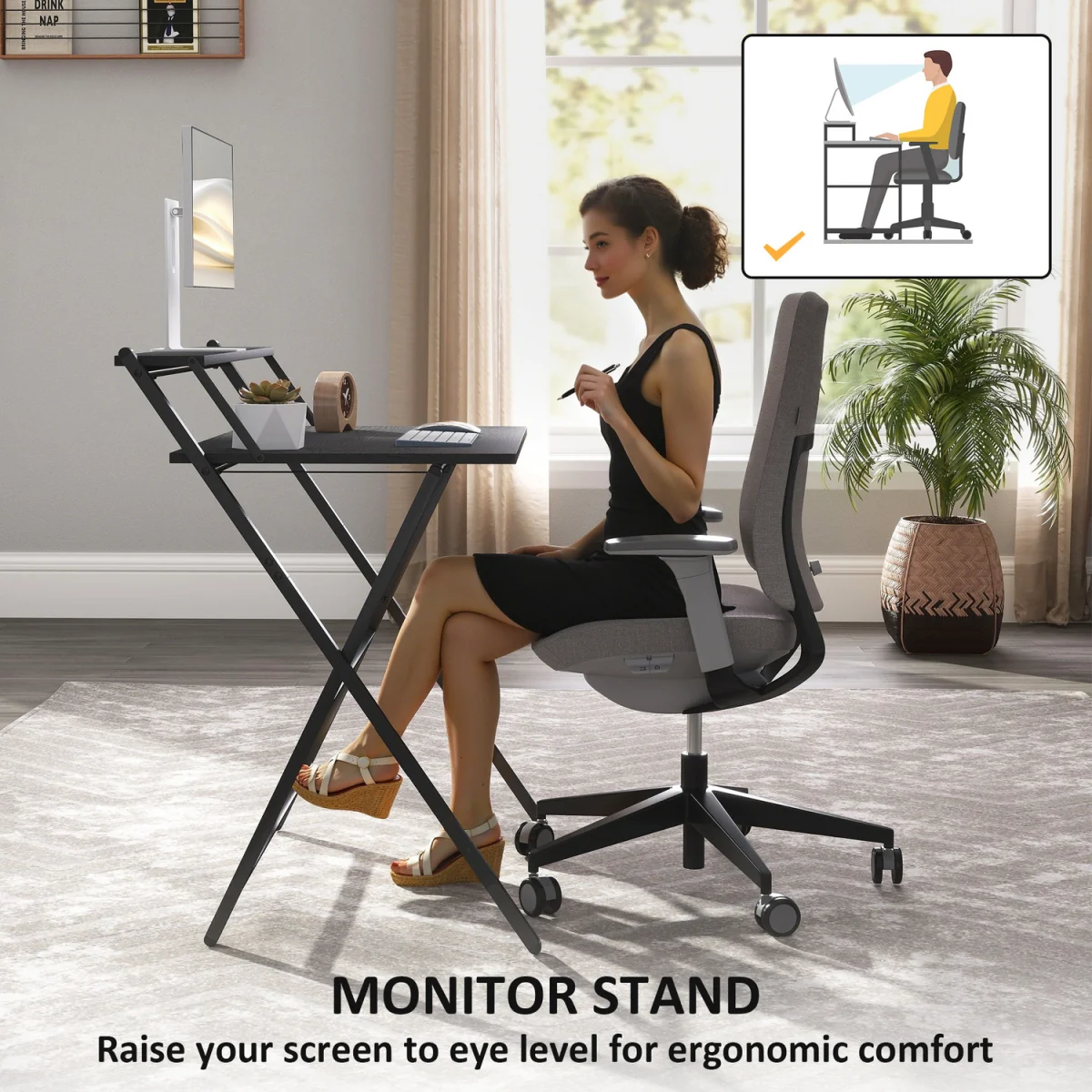 HOMCOM Folding Computer Table - Black / 81.5cm – image 6