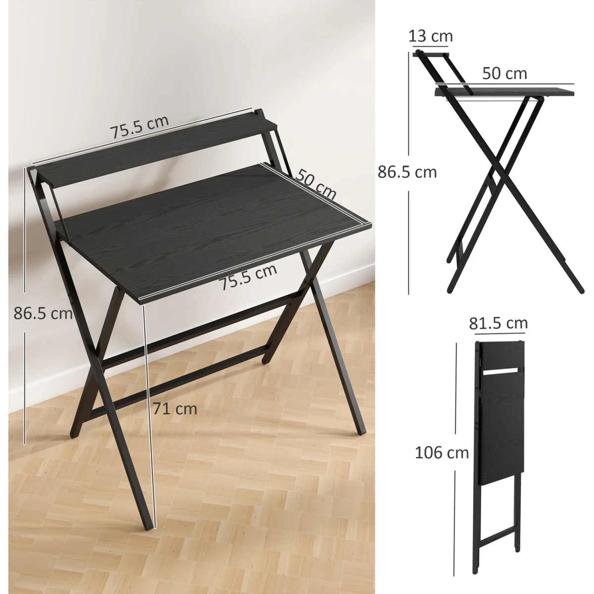 HOMCOM Folding Computer Table - Black / 81.5cm – image 8