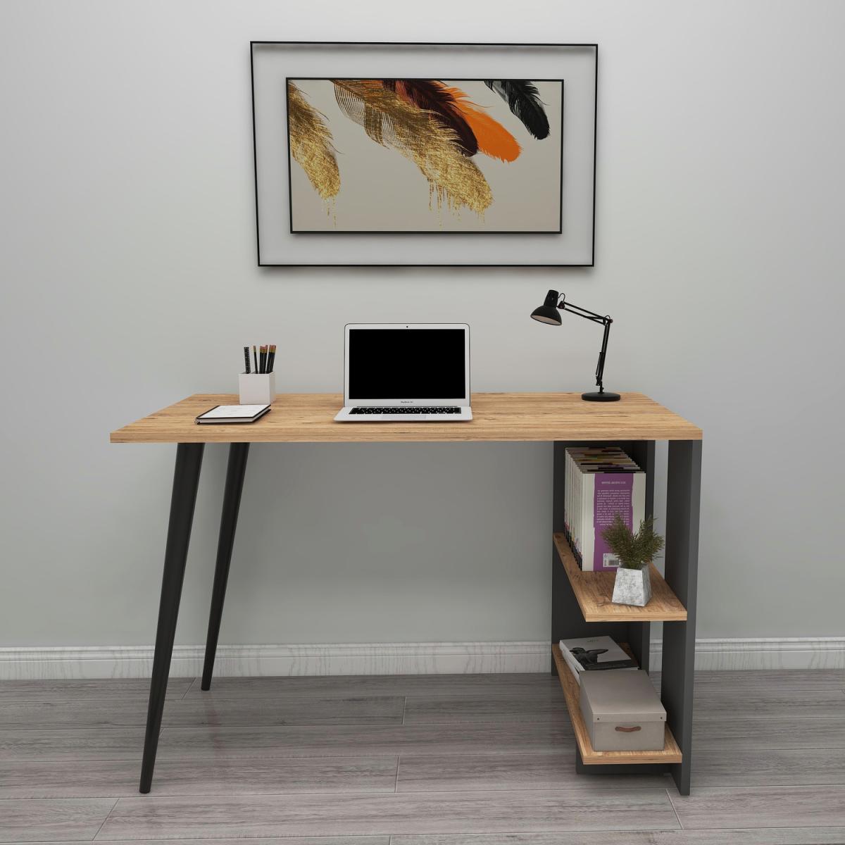 Godwin Computer Desk with Shelves - Atlantic Pine - Anthracite – image 2