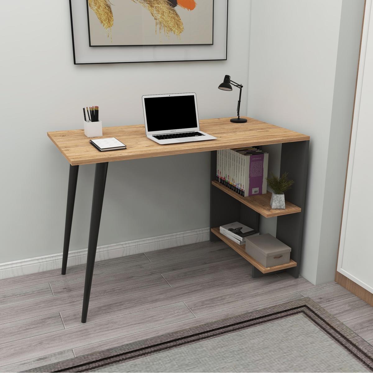 Godwin Computer Desk with Shelves - Atlantic Pine - Anthracite – image 3