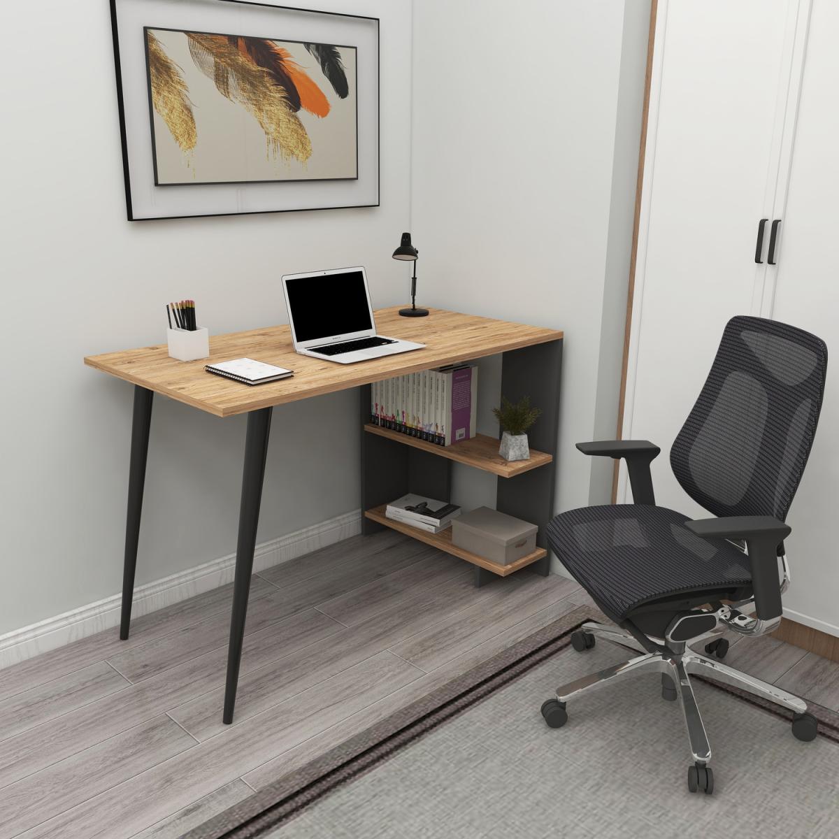 Godwin Computer Desk with Shelves - Atlantic Pine - Anthracite – image 4