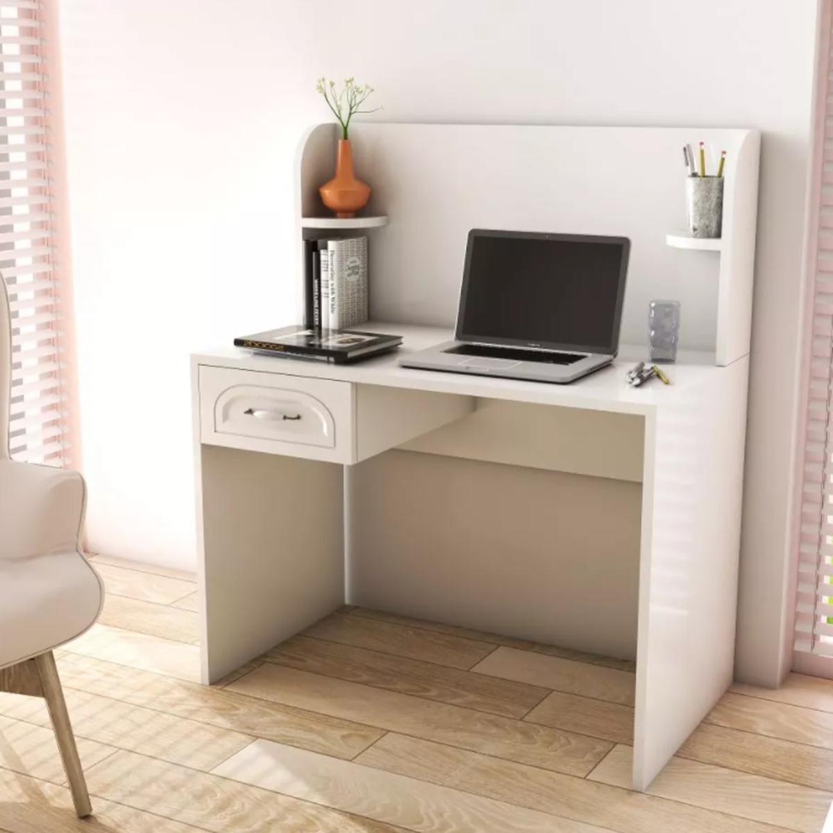 ROZA 1 Drawer Computer Desk, White - White