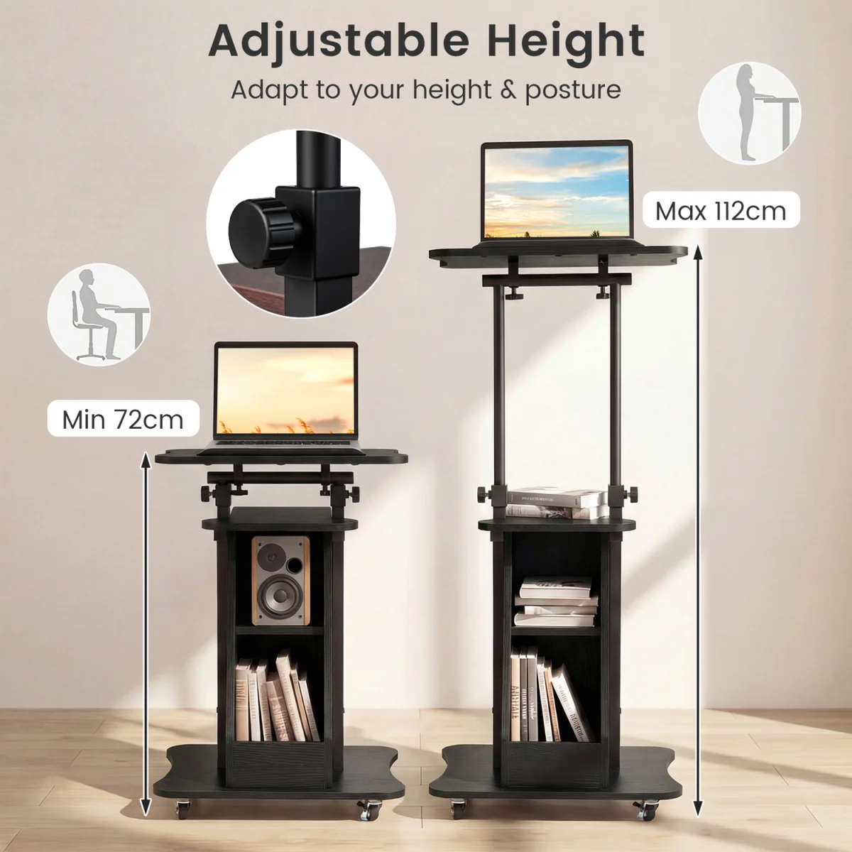 Multifunctional Laptop Cart with Casters - Black – image 11