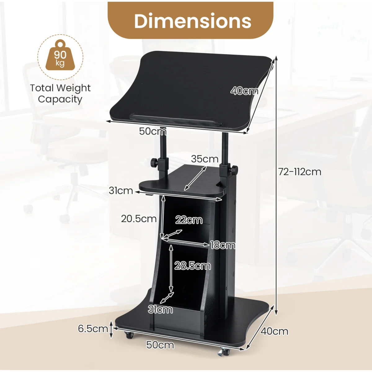 Multifunctional Laptop Cart with Casters - Black – image 4