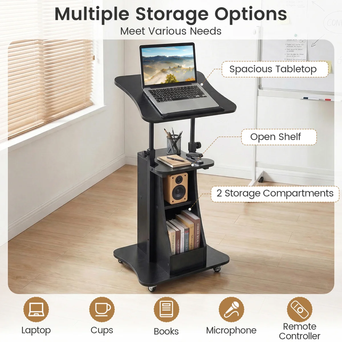 Multifunctional Laptop Cart with Casters - Black – image 6