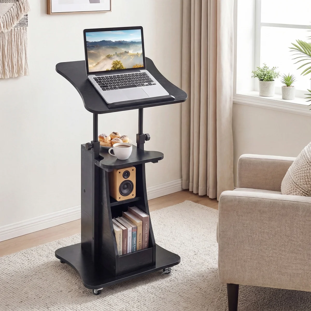 Multifunctional Laptop Cart with Casters - Black – image 9