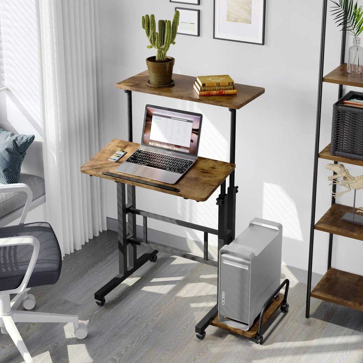 Computer Desk Height-Adjustable Workstation with Wheels - brown – image 2