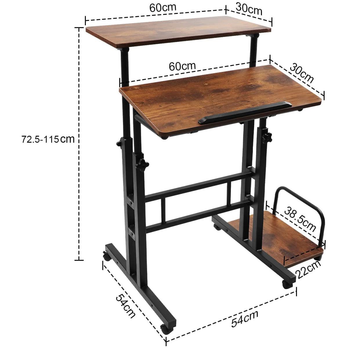 Computer Desk Height-Adjustable Workstation with Wheels - brown – image 3