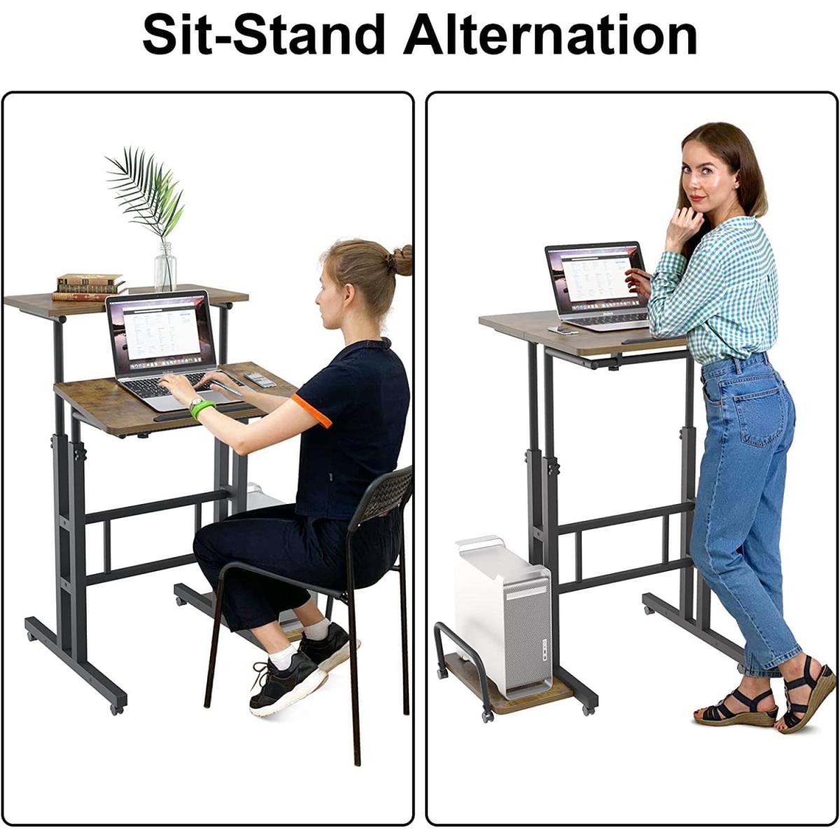Computer Desk Height-Adjustable Workstation with Wheels - brown – image 4
