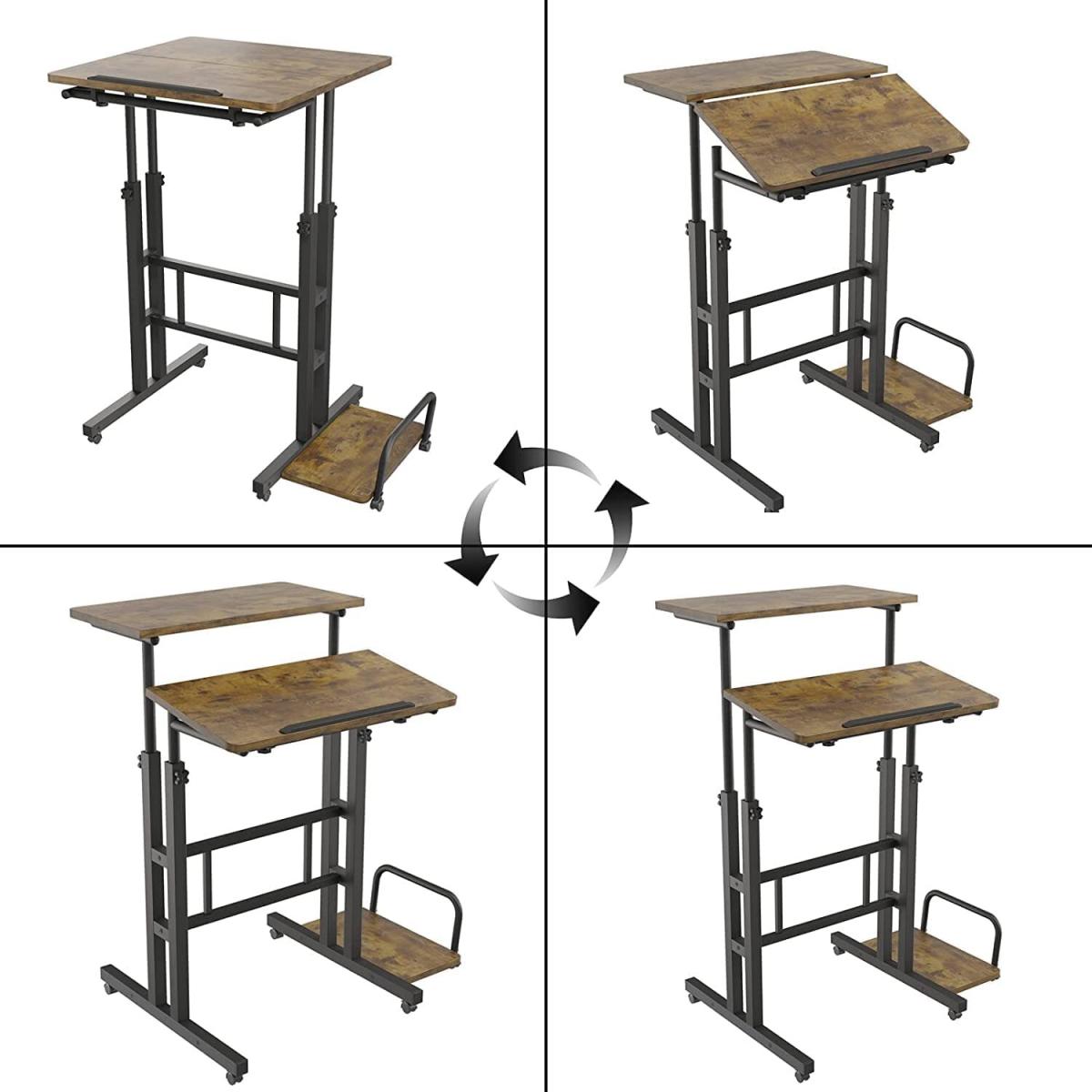 Computer Desk Height-Adjustable Workstation with Wheels - brown – image 6