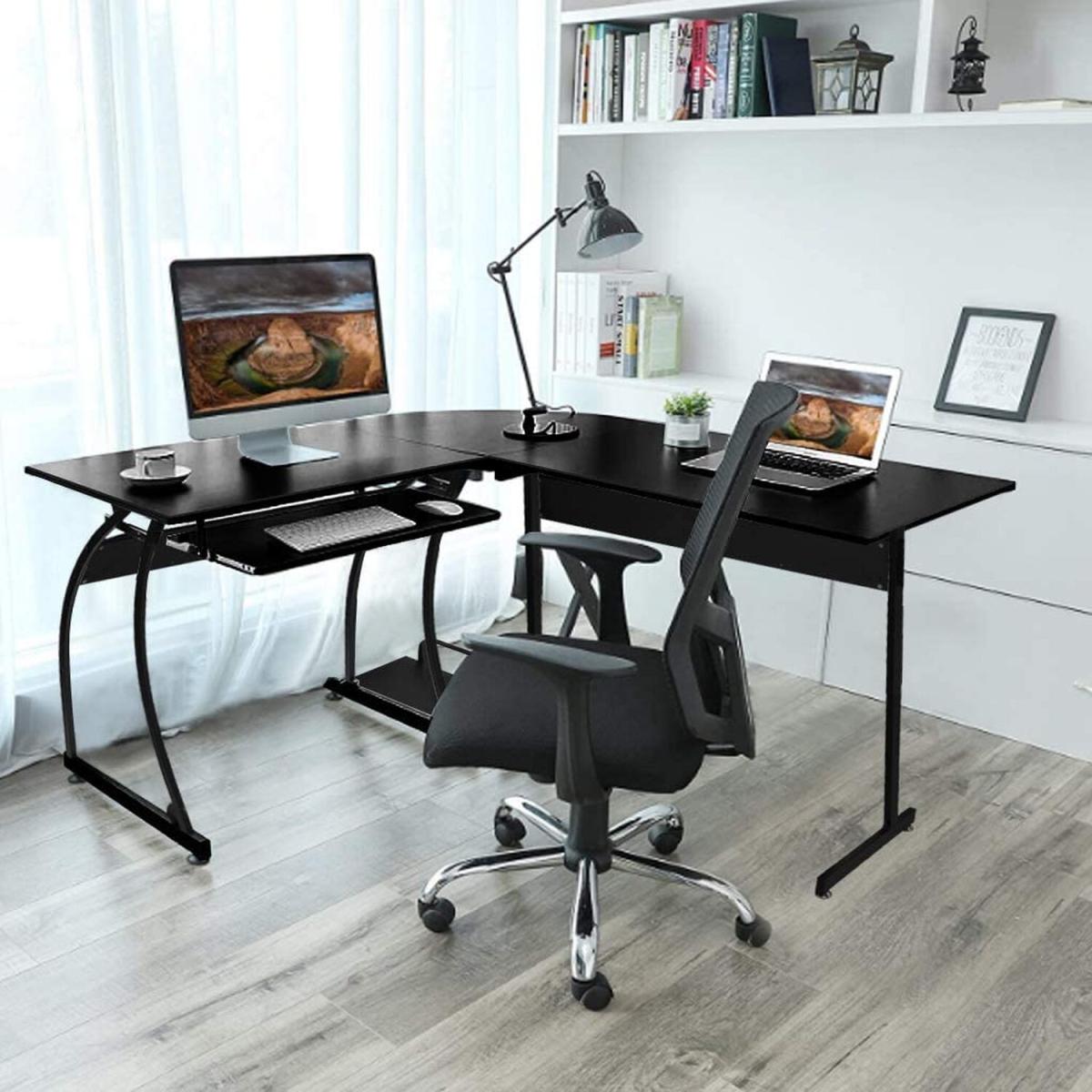 OUNUO Corner L-Shaped Wooden Computer Office Desk  - Black – image 2