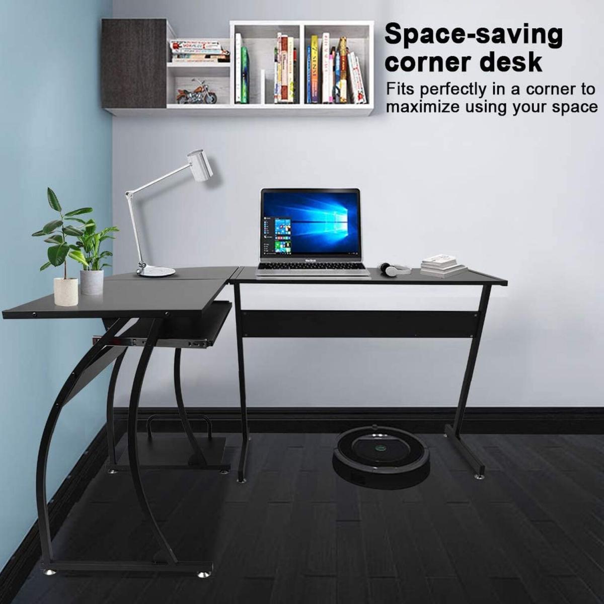 OUNUO Corner L-Shaped Wooden Computer Office Desk  - Black – image 3