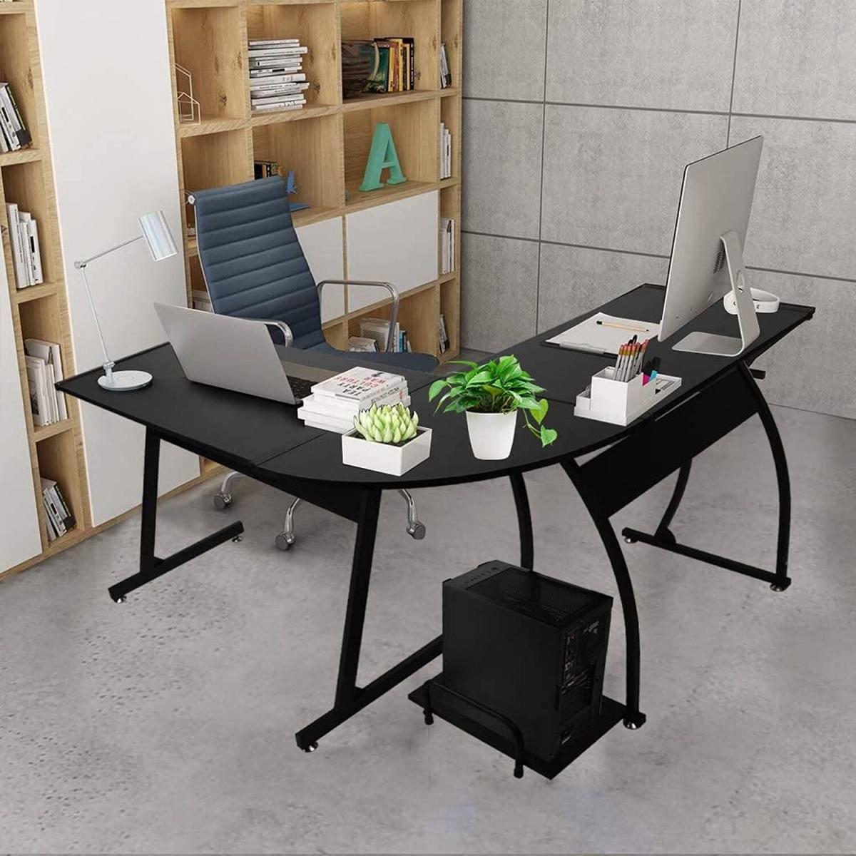 OUNUO Corner L-Shaped Wooden Computer Office Desk  - Black – image 6