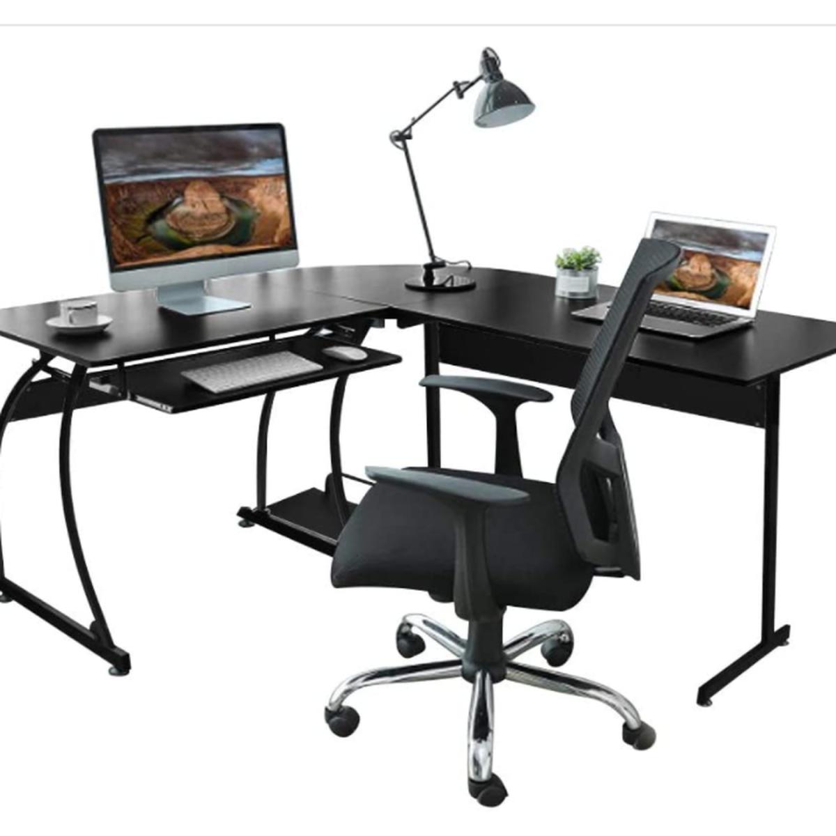 OUNUO Corner L-Shaped Wooden Computer Office Desk  - Black – image 9